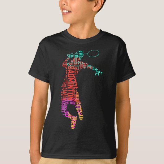 Kleurrijke Badminton Player Shuttle Racket Badmint T-shirt (Voorkant)