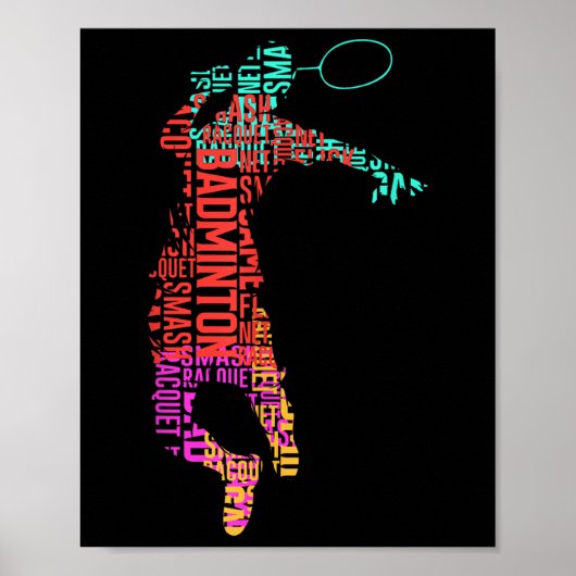 Kleurrijke Badminton Speler _ Shuttle Racket _ Bad Poster (Voorkant)