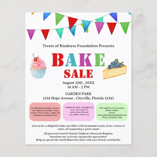 Kleurrijke Bak- of Cakeverkoop Fondsenwerving Flyer (Voorkant)