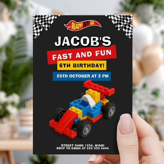 Kleurrijke Baksteen Racers Verjaardag Kaart