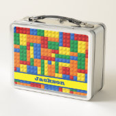 Kleurrijke bakstenen bouwstenen | Metalen lunchbox (Achterkant)