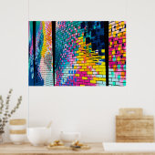 Kleurrijke Bakstenen Muur Abstracte Poster (Keuken)
