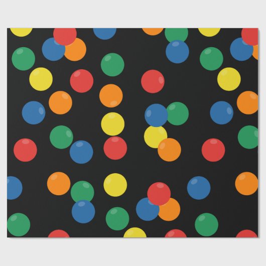 Kleurrijke bal zwart patroon cadeaupapier (Vlak)