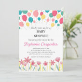 kleurrijke BalIoons baby shower uitnodiging (Staand voorkant)