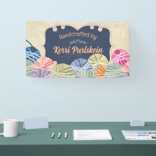 Kleurrijke ballen van garen breien ambacht show ca spandoek (Beurs)