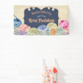 Kleurrijke ballen van garen breien ambacht show ca spandoek (Insitu)