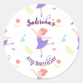 Kleurrijke Ballerina Girls 'Verjaardagspatroon Ronde Sticker