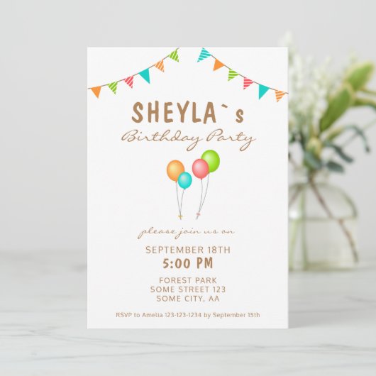 Kleurrijke ballon Bunting vlag Kids Verjaardagsfee Kaart (Staand voorkant)
