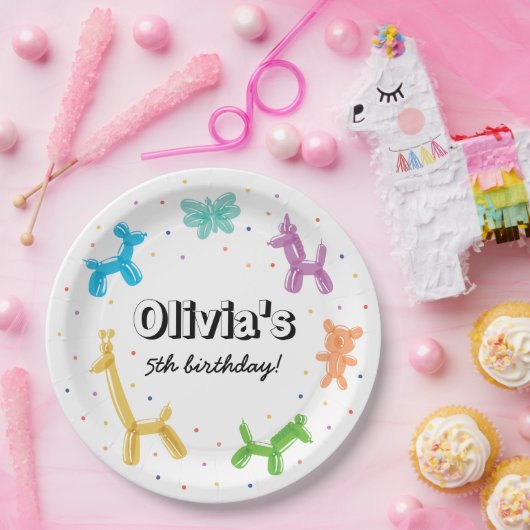 Kleurrijke ballon dieren verjaardagsfeestje papieren bordje (Feest)