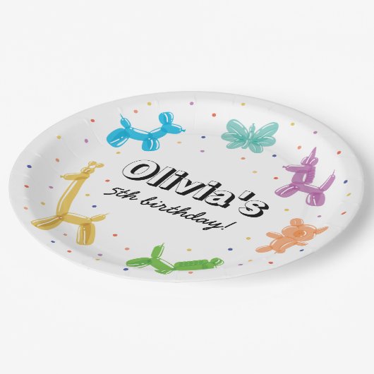 Kleurrijke ballon dieren verjaardagsfeestje papieren bordje (Gekanteld)