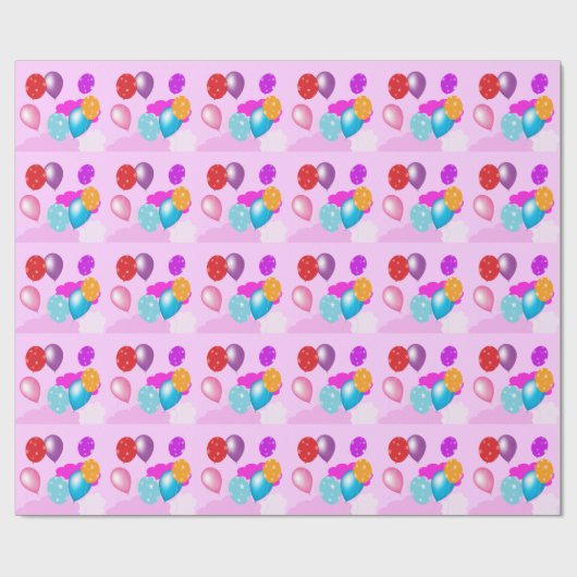 Kleurrijke ballon en roze cadeau voor wolken cadeaupapier (Vlak)