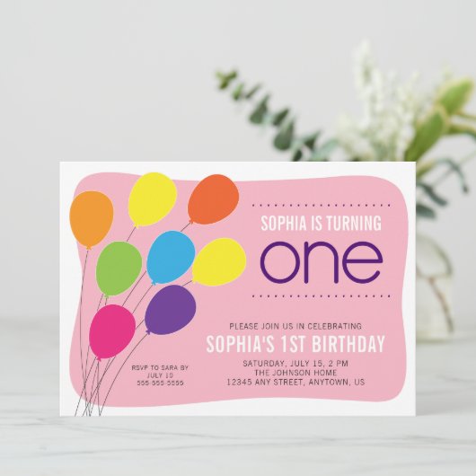 Kleurrijke ballon op het 1e verjaardagsfeest van P Kaart (Staand voorkant)