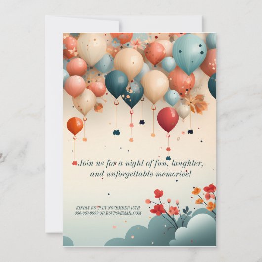 Kleurrijke Ballon Verjaardagsfeestuitnodiging Kaart (Achterkant)