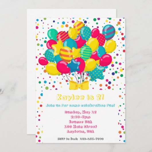 Kleurrijke Ballon Verjaardagsfeestuitnodiging Kaart (Voorkant / Achterkant)