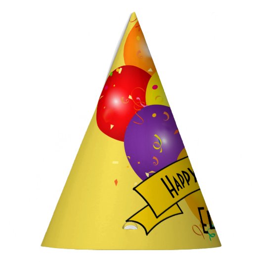 Kleurrijke Ballonbundel en Confetti Verjaardag Feesthoedjes (Links)