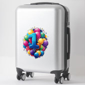 Kleurrijke balloncluster met groot nummer één sticker (Koffer)