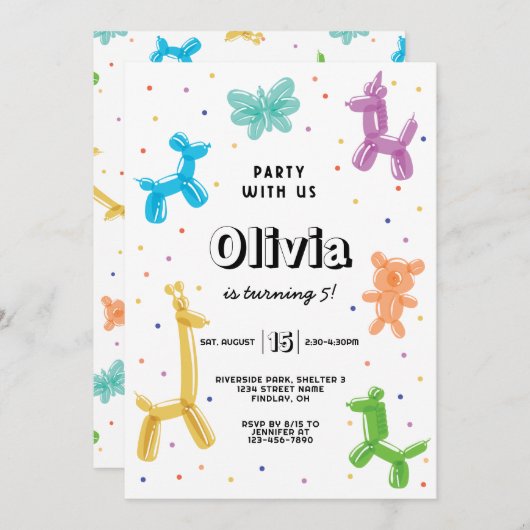 Kleurrijke ballondieren, vaderdag of leeftijd kaart (Voorkant / Achterkant)