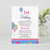 Kleurrijke ballonnen baby's eerste verjaardag uitn kaart (Staand voorkant)