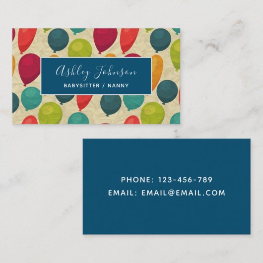 Kleurrijke Ballonnen Babysitter Nanny Papier Kinde Visitekaartje (Voorkant / Achterkant)