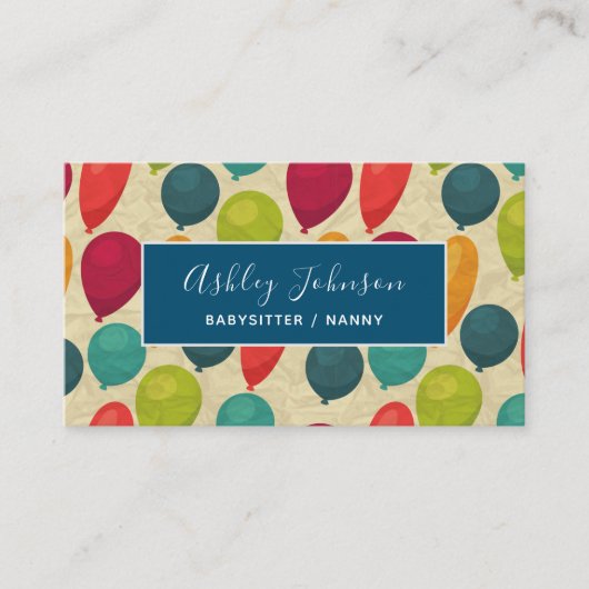 Kleurrijke Ballonnen Babysitter Nanny Papier Kinde Visitekaartje (Voorkant)