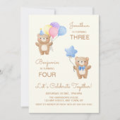 Kleurrijke ballonnen Beer Boys Joint Birthday Kaart (Voorkant)