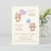 Kleurrijke ballonnen Beer Boys Joint Birthday Kaart (Staand voorkant)