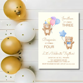 Kleurrijke ballonnen Beer Boys Joint Birthday Kaart