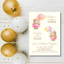 Kleurrijke Ballonnen Beer Meisjes Joint Birthday Kaart