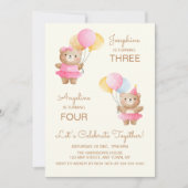 Kleurrijke Ballonnen Beer Meisjes Joint Birthday Kaart (Voorkant)