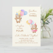 Kleurrijke ballonnen Beer samen Joint Birthday Kaart (Staand voorkant)