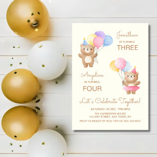 Kleurrijke ballonnen Beer samen Joint Birthday Kaart