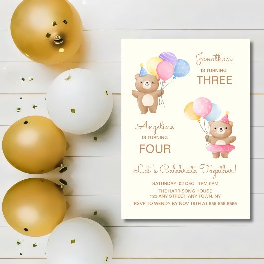 Kleurrijke ballonnen Beer samen Joint Birthday Kaart