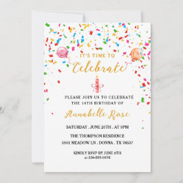 Kleurrijke Ballonnen & Confetti Verjaardagsuitnodi Kaart