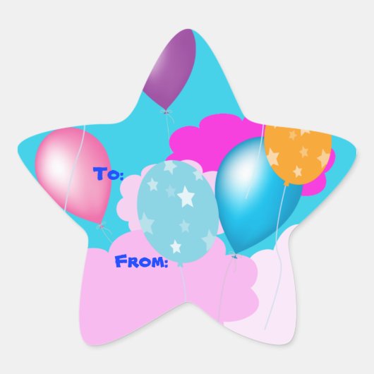 Kleurrijke ballonnen en Clouds Party accessoires Ster Sticker (Voorkant)