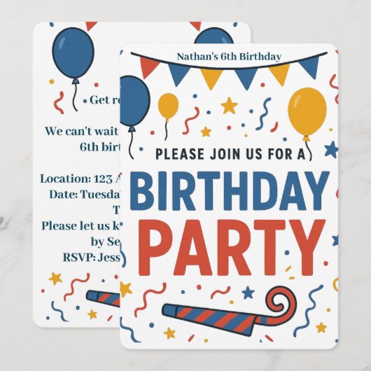 Kleurrijke ballonnen en Confetti Kind's verjaardag Kaart (Voorkant / Achterkant)