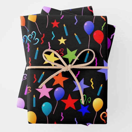 Kleurrijke ballonnen en sterren inpakpapier vel (In situ)