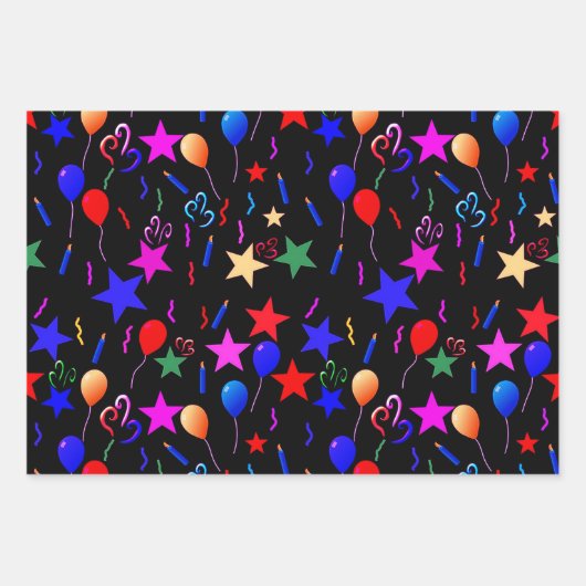 Kleurrijke ballonnen en sterren inpakpapier vel (Voorkant 3)