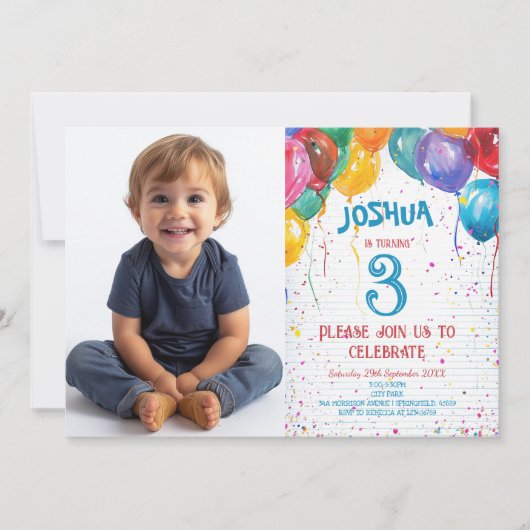 Kleurrijke ballonnen en vrolijke verjaardagsfeestj kaart (Voorkant)