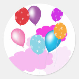 Kleurrijke ballonnen en wolken, feestdag ronde sticker