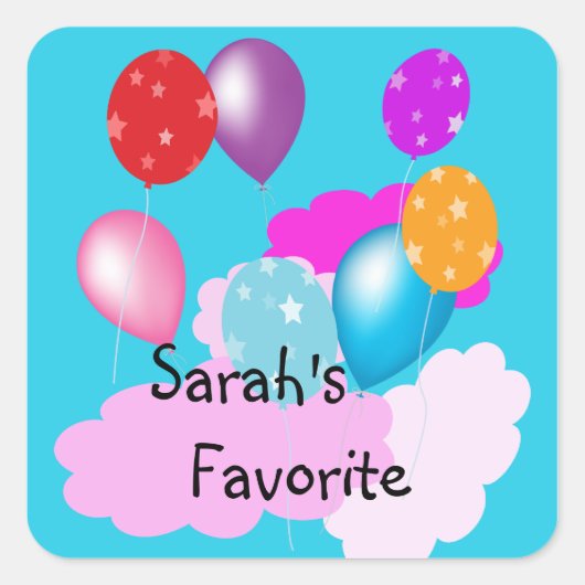 Kleurrijke ballonnen en wolken persoonlijke sticke vierkante sticker (Voorkant)