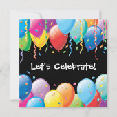 Kleurrijke Ballonnen Feest Uitnodiging (Achterkant)