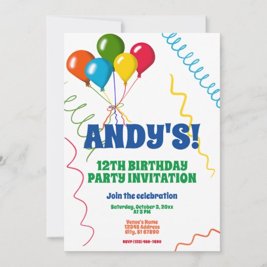 Kleurrijke Ballonnen Fijne 12e Verjaardagsfeest Kaart (Voorkant)