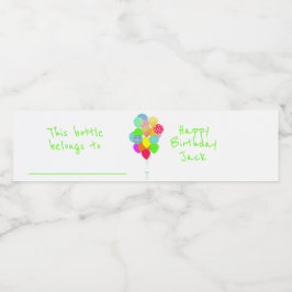 Kleurrijke ballonnen gepersonaliseerd waterfles etiket