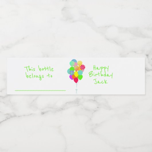 Kleurrijke ballonnen gepersonaliseerd waterfles etiket (Enkel label)