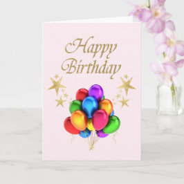 Kleurrijke ballonnen Gold Stars Happy Birthday Kaart