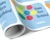 Kleurrijke ballonnen jongens 1e verjaardag cadeaupapier (Rol Hoek)