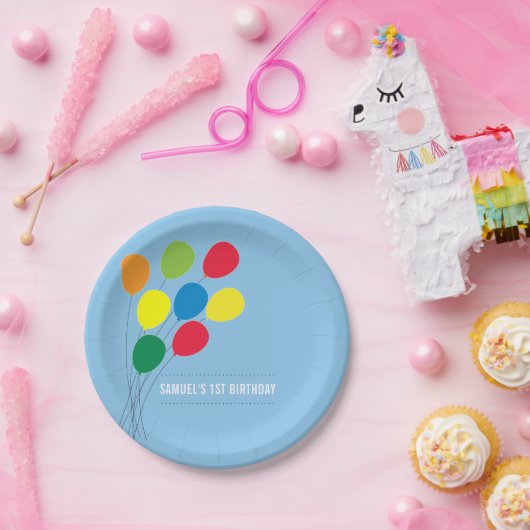 Kleurrijke ballonnen Jongen's 1e Verjaardagsfeest Papieren Bordje (Feest)