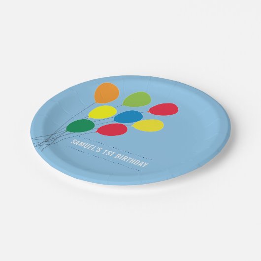Kleurrijke ballonnen Jongen's 1e Verjaardagsfeest Papieren Bordje (Gekanteld)
