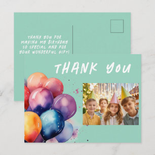 Kleurrijke Ballonnen Kids Verjaardag Foto Dank u Briefkaart