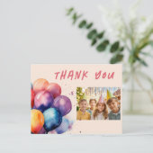 Kleurrijke Ballonnen Kids Verjaardag Foto Dank u Briefkaart (Staand voorkant)